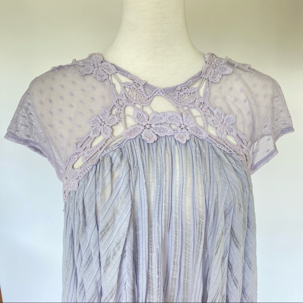 Free People Lavender Lace Crochet Yoke Blouse